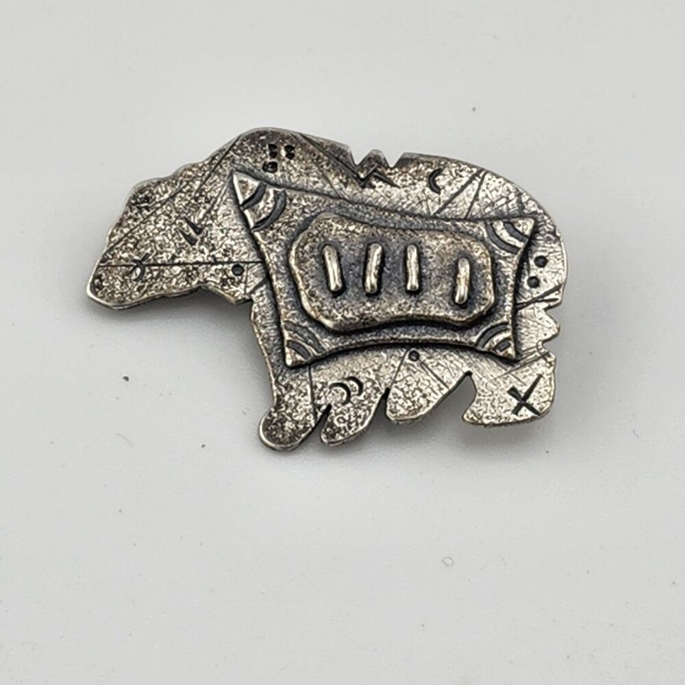 Vintage Signed Jody Petersen Native American Style Bear Brooch Sterling Silver